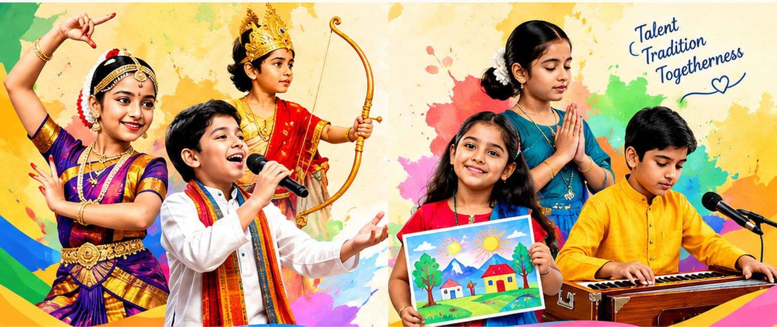 Children celebrating art, music, dance and cultural activities